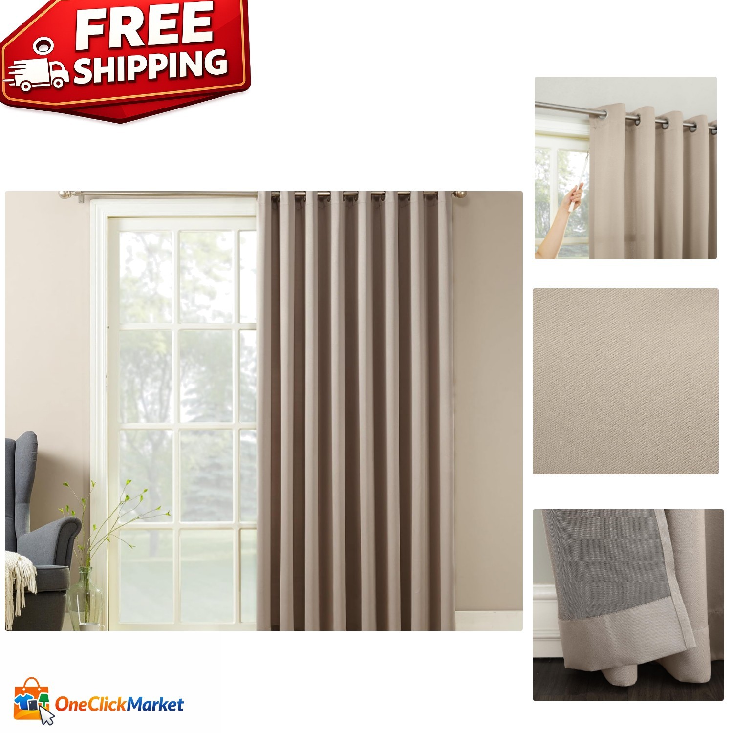 Barrow Energy-Efficient Grommet Sliding Patio Door Curtain 100″ x 84″ – Stone
