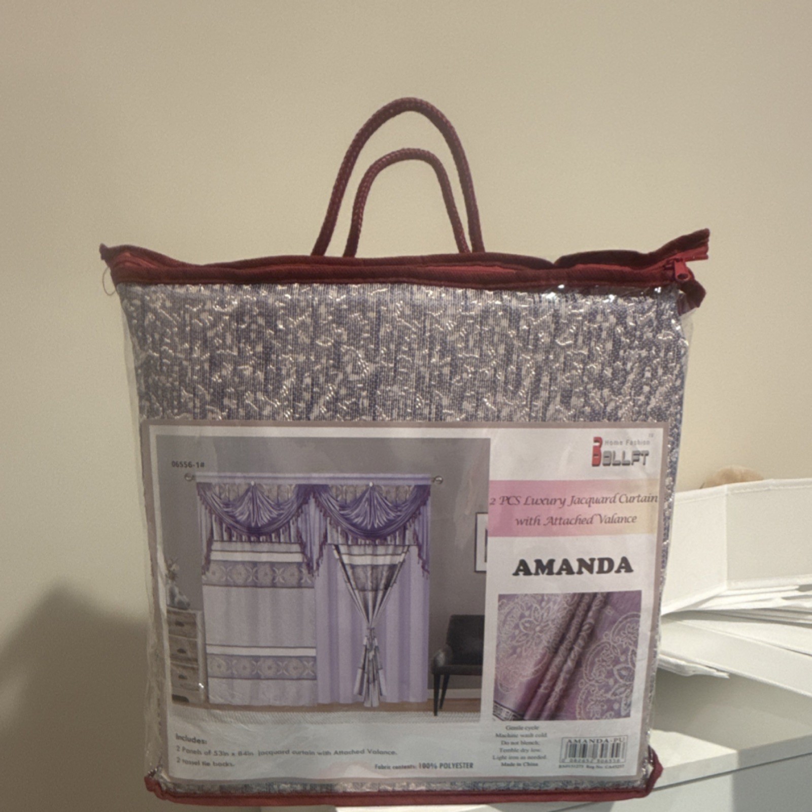 Bollft Amanda 2PCS Jacquard Curtain Panels with Attached Valances Purple 53x84in