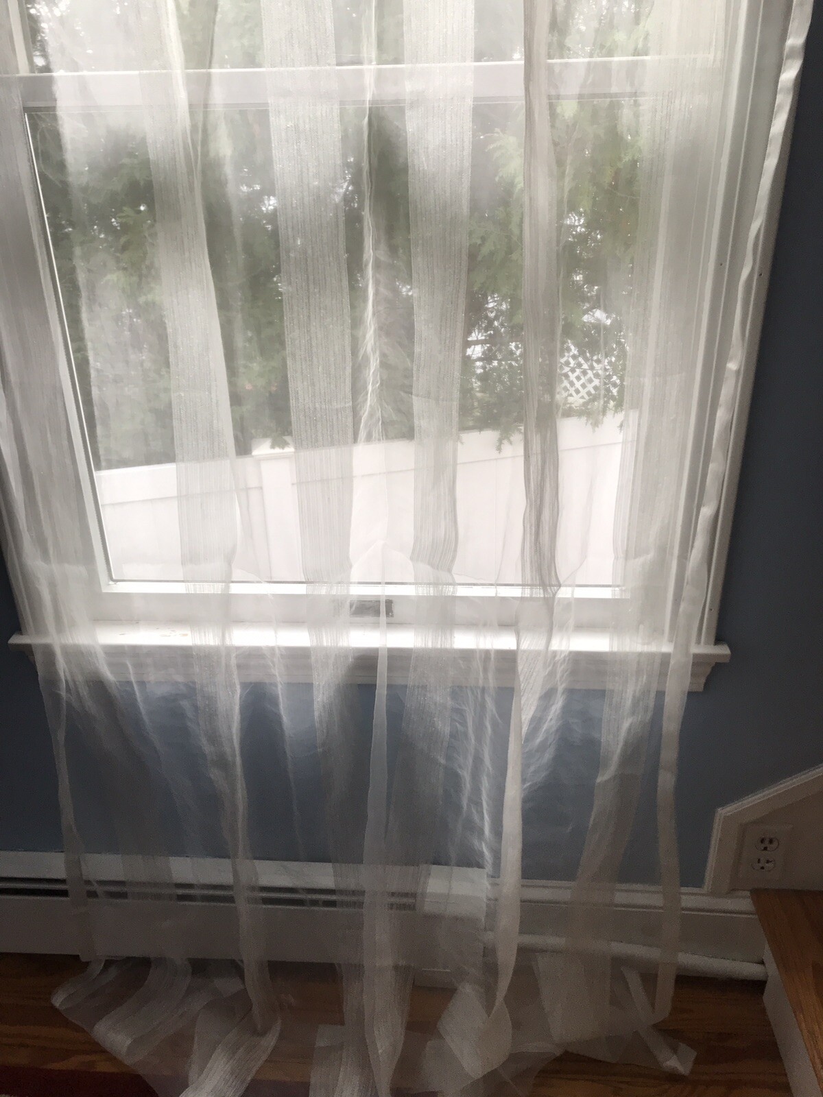Exclusive Fabrics polyester &linen blend white stripe sheer curtain 46 X 96