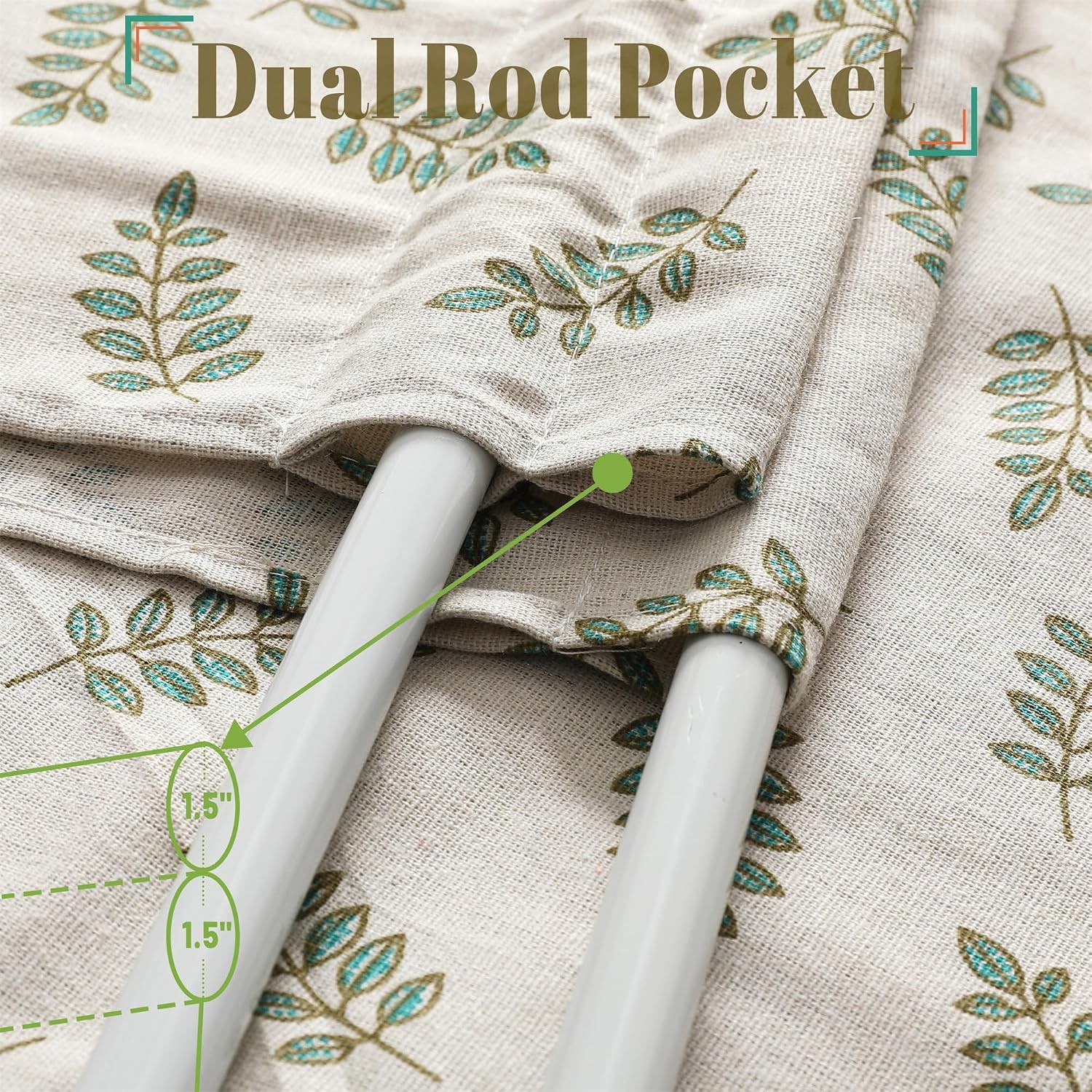 Olive Leaf Linen French Door Curtain Set 54″W x 72″L Country Style Window