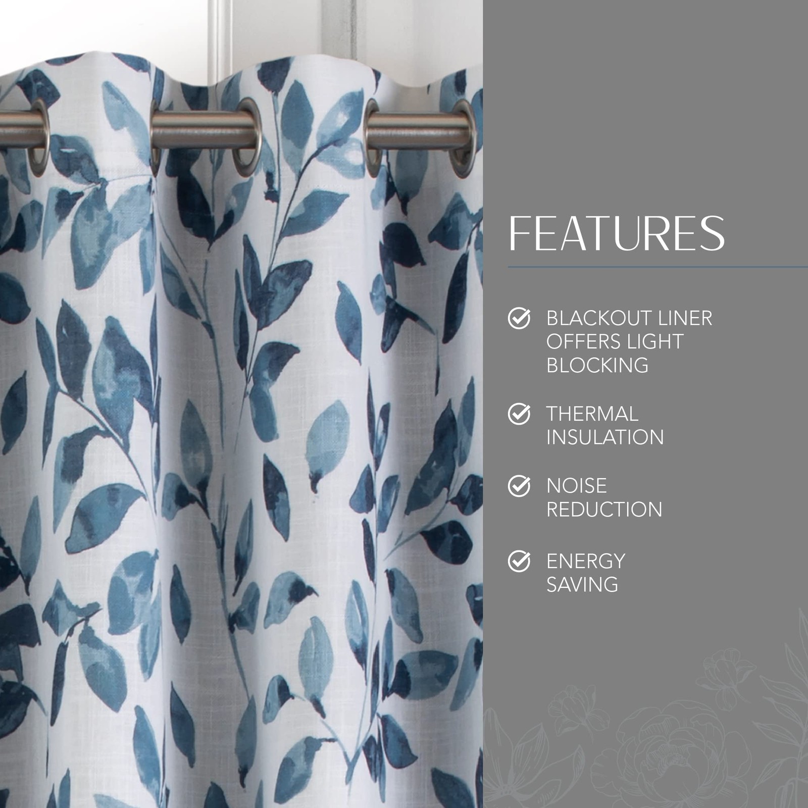Avalon Modern Cottage Nature-Inspired Botanical Floral Leaf Print Blackout Li…