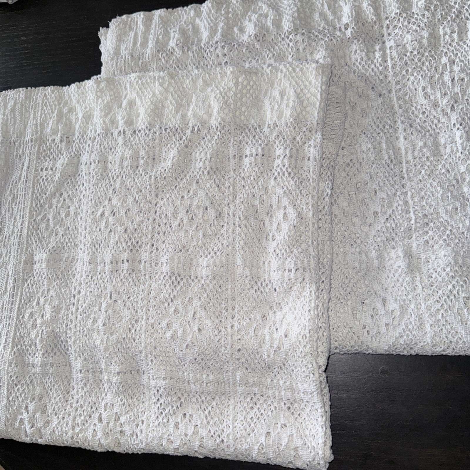 Set Of 2 Crochet Open Lace Cotton Curtains Drapes Unlined 26”x 72” L White