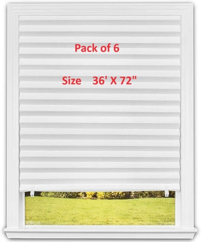 6 Pack,36″ x 72” Light Filtering Pleated Paper Shades Window Blinds Sun UV Block