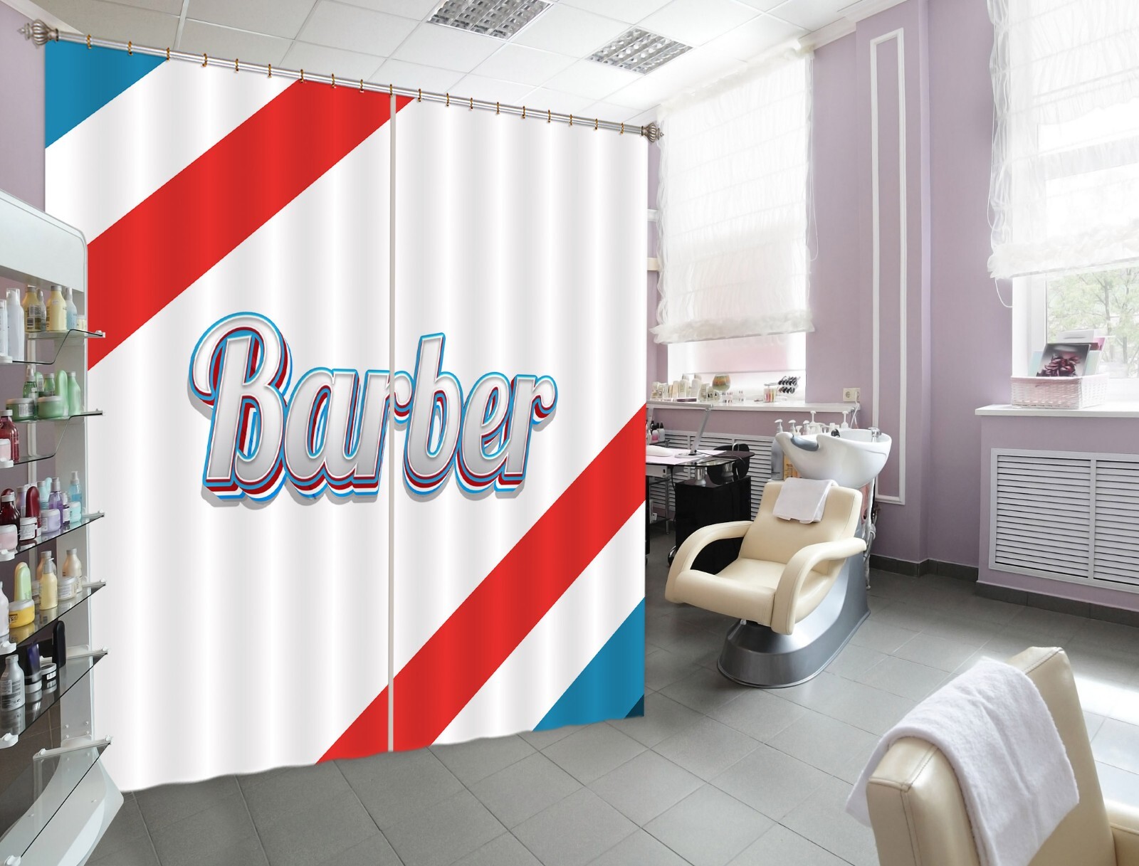 3D Red Stripes A4129 Barber Shop Photo Curtain Window Blockout Fabric Amy 2023
