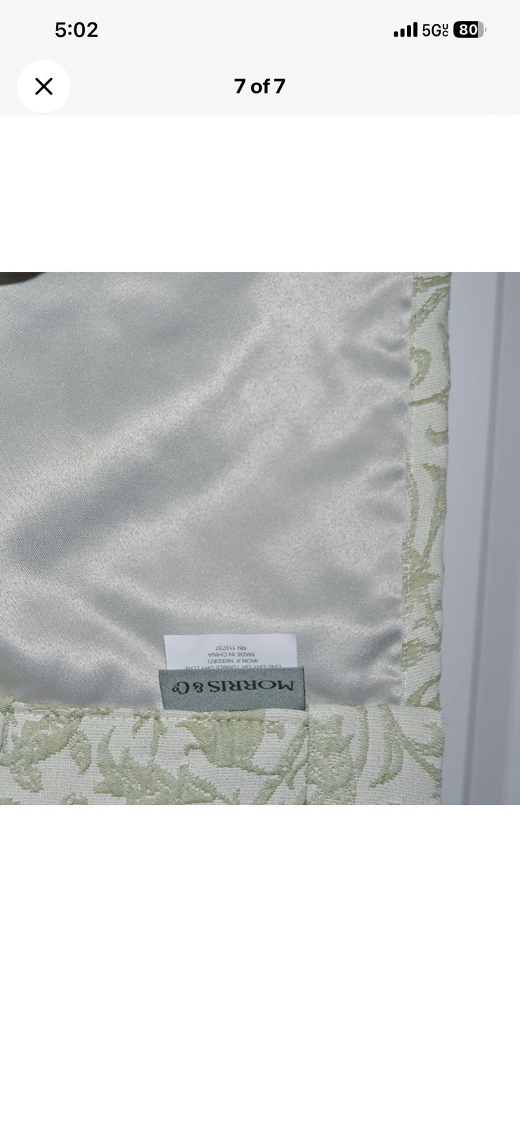 WILLIAM MORRIS Co Sage Green Floral Lodden Textured Curtains (2 x 37 x 96″)