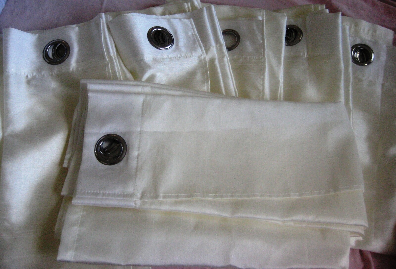 Koreo Standard Set of 6 new drape panels ivory polyster satin finish w gromets