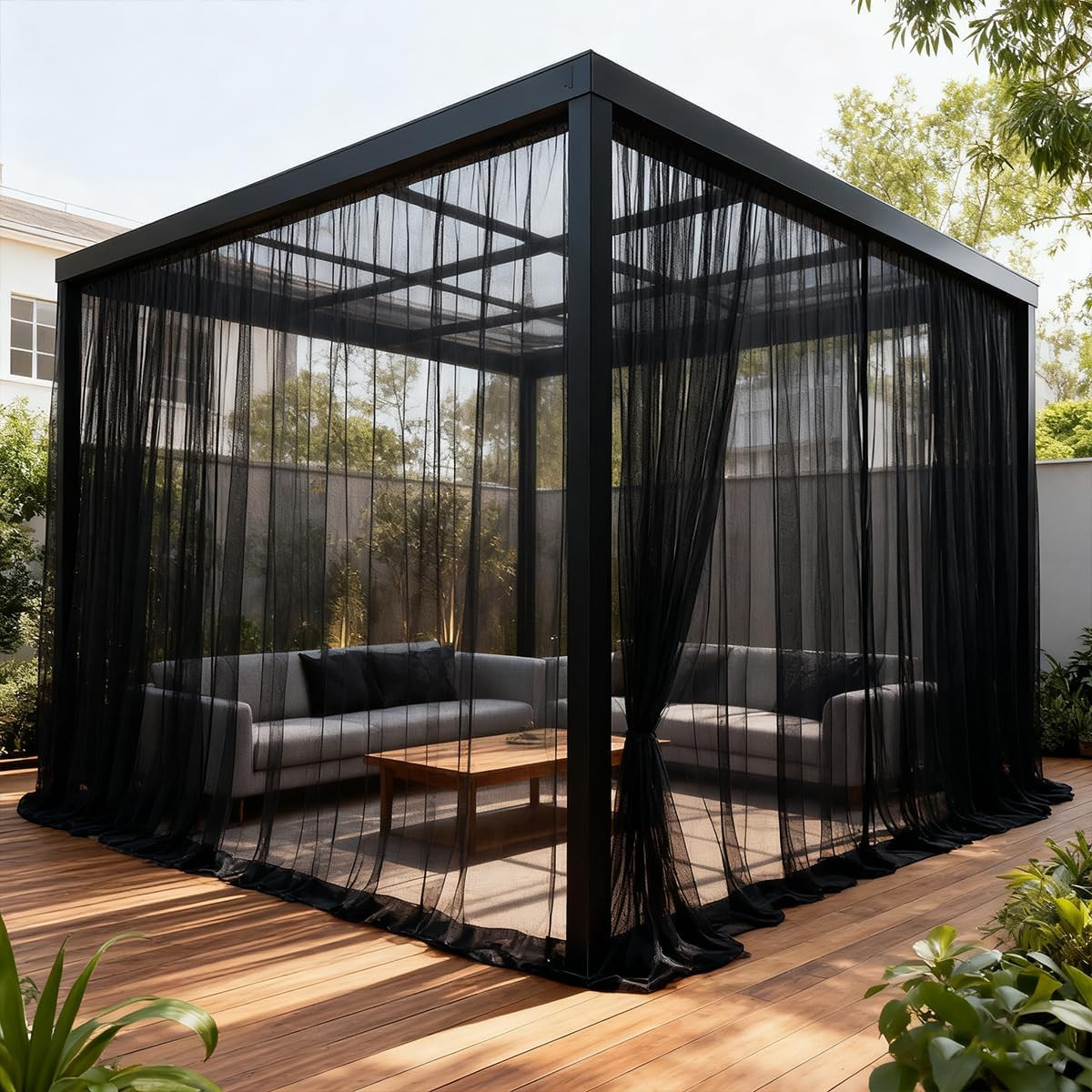 Extra Wide Outdoor Curtains Waterproof Mesh Screen for Patio Lightweight Privacy
