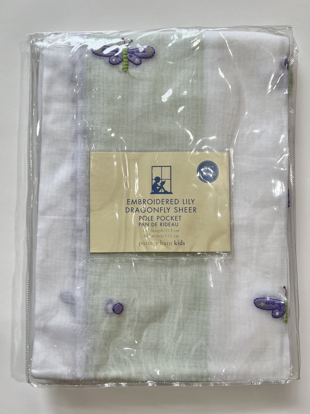 Pottery Barn Kids Embroidered LILY DRAGONFLY Pole Pocket Window Sheer 44″X 84”