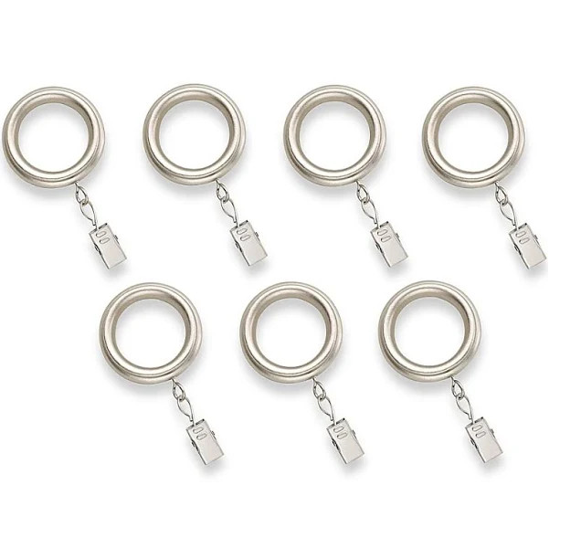 Cambria Casuals Drapery Clip Rings – Brushed Nickel – Set of 7 (1 1/4 Inch)