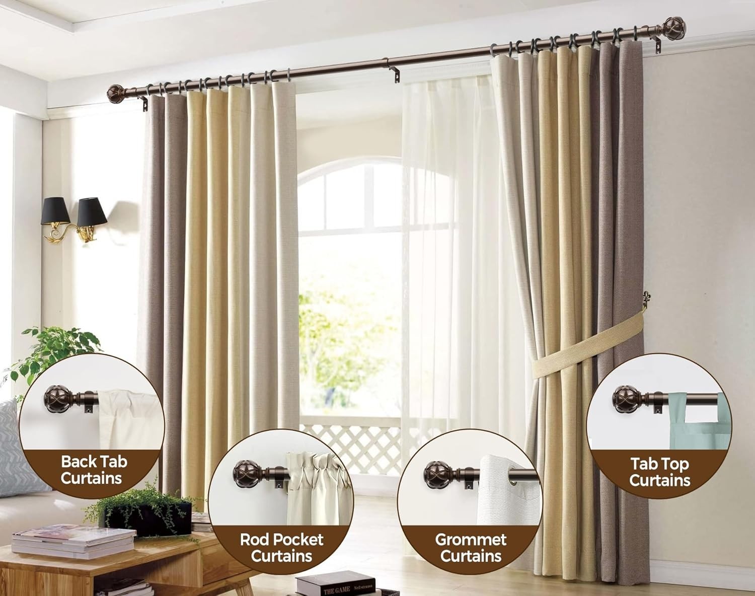 KAMANINA White Curtain Rods for Windows 72 to 144 Inches (6-12ft) Long Heavy Dut