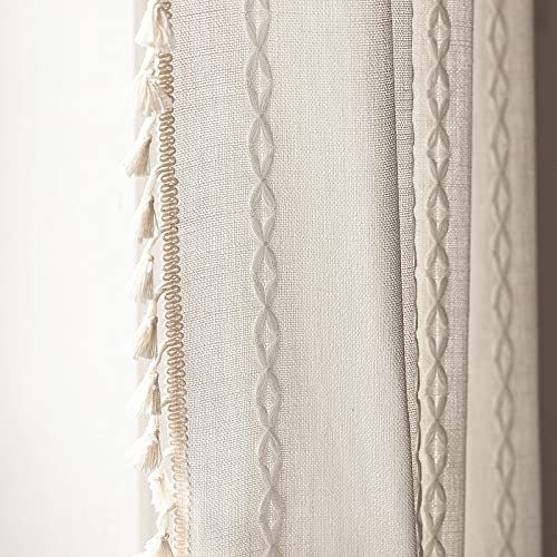 Boho Curtains 84 Inches Long for Bedroom Living 52″W x 84″L (Pack of 1) White