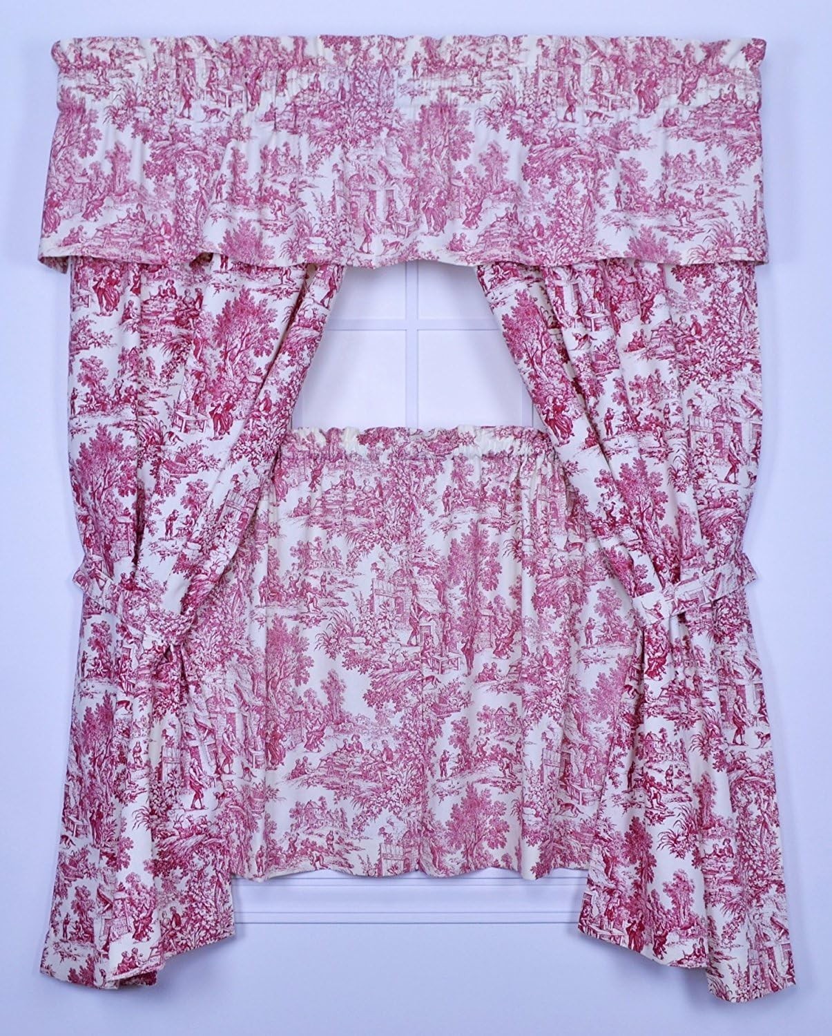 Victoria Park Toile 68-Inch-by-54 Inch Tailored Panel Pair W/ Tiebacks Red