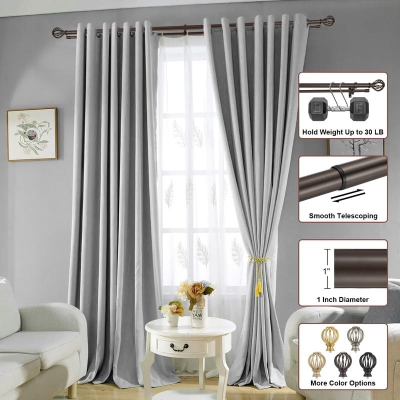 Yun Nephele Brown Double Curtain Rods 72-144 Decorative Double Curtain Rods