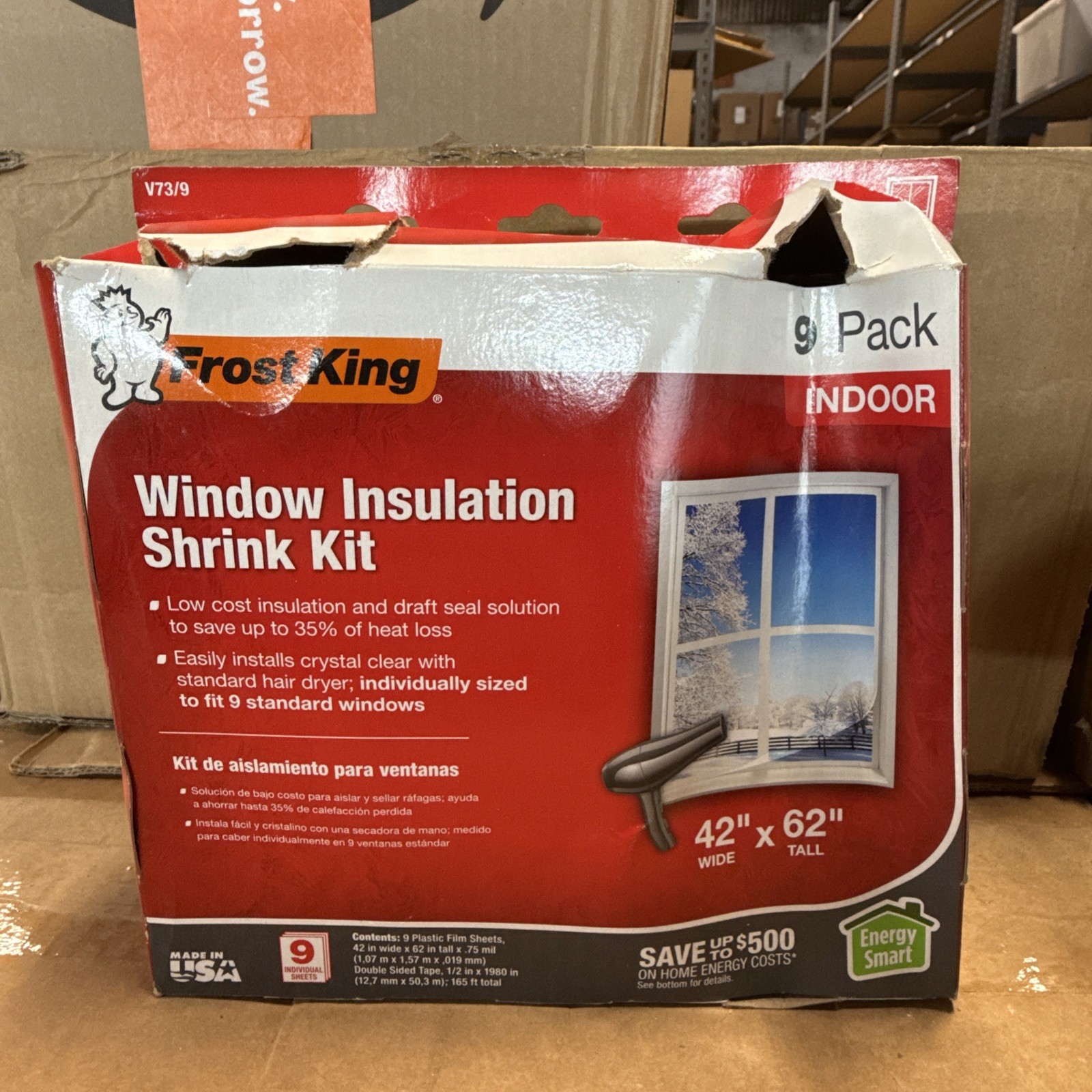 Frost King V73/9H 42 x 62 in. Indoor Shrink Window Kit – 9-Pack – Damaged Box