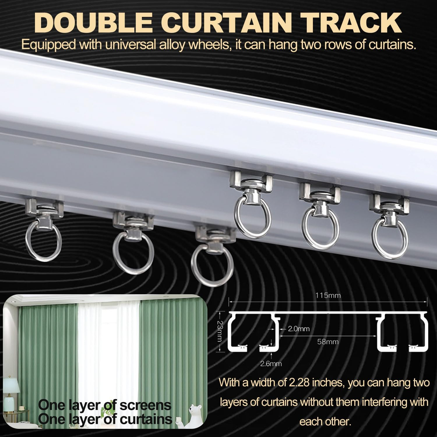 Heavy Duty Double Curtain Track System – 2.5M Silent Aluminum Rails