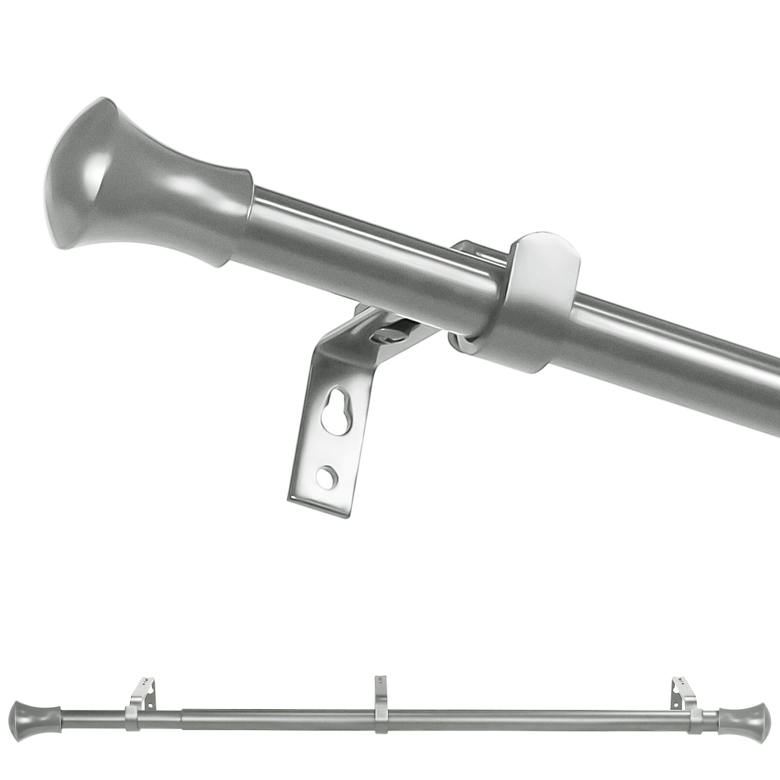 5/8″ Adjustable Curtain Rod, Domed Flared Finial, 28″-48″/48″-84″/84″-120″