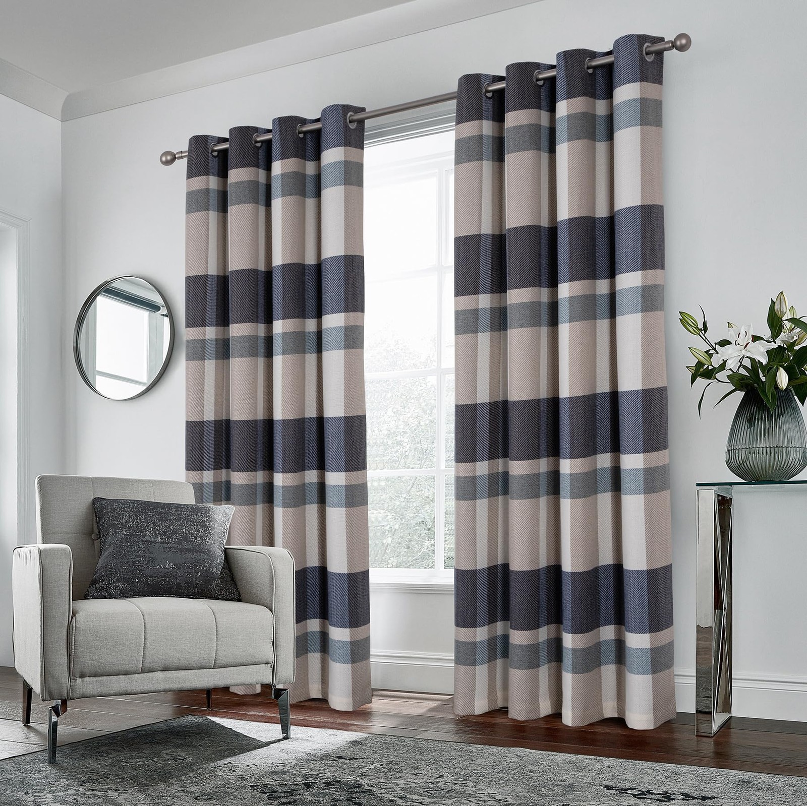 Always4U 100 Blackout Plaid Curtains Bedroom Living Room Woolen Look Black