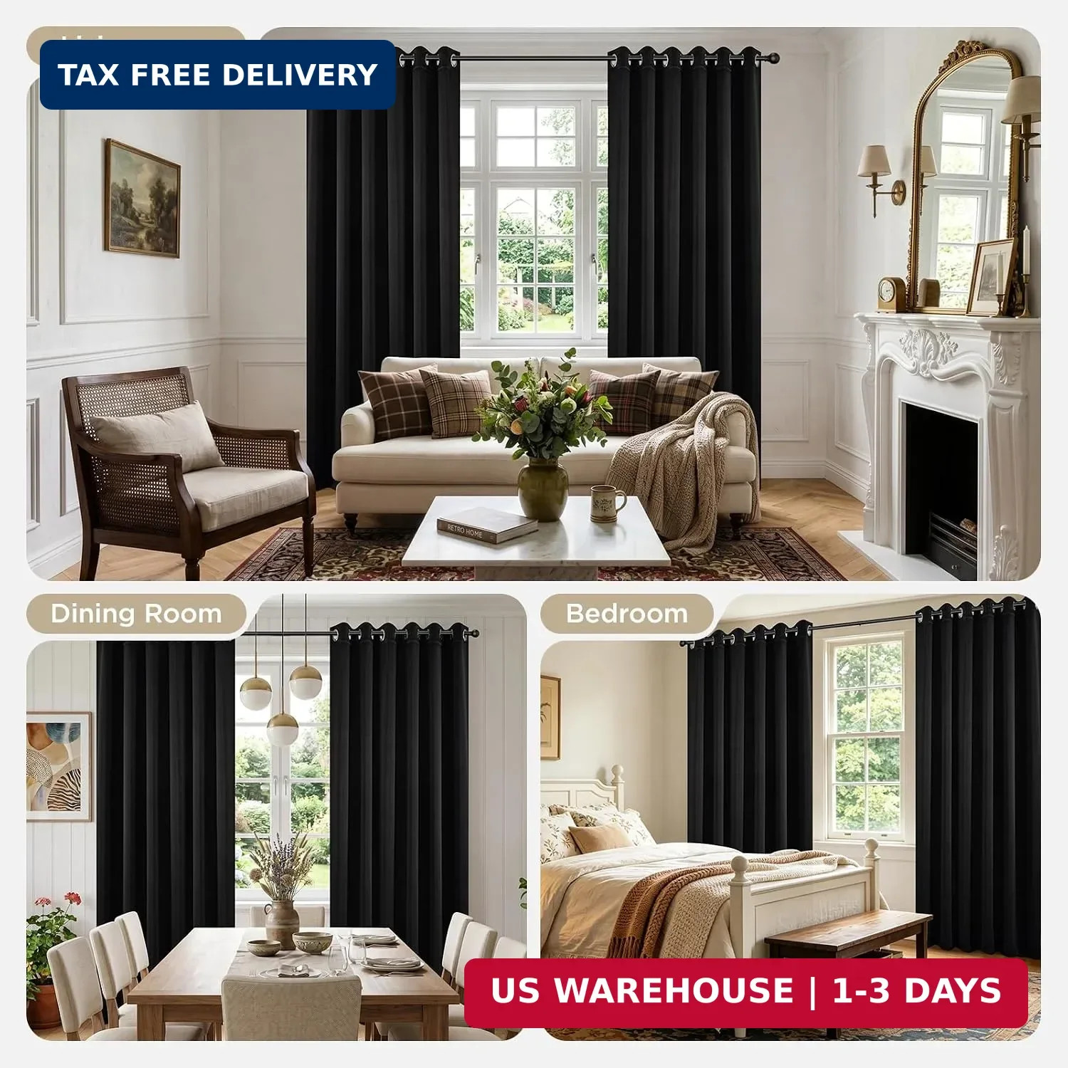 Joydeco Blackout Curtains for Bedroom 95 Inch, Black Curtains with Grommets, Noi