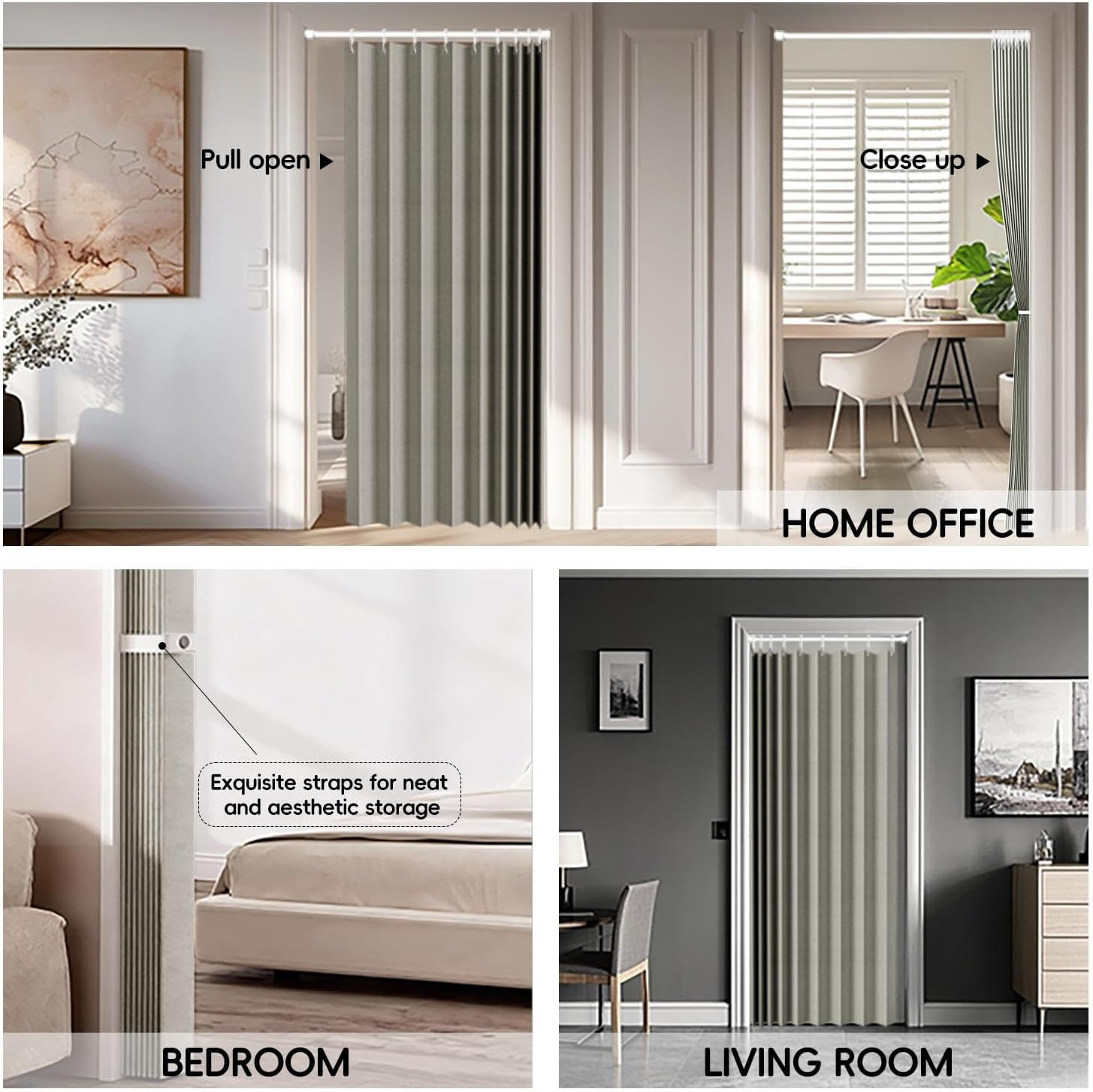 100% Blackout Fabric Folding Door Curtain with Magnetic Closure – Accordion for