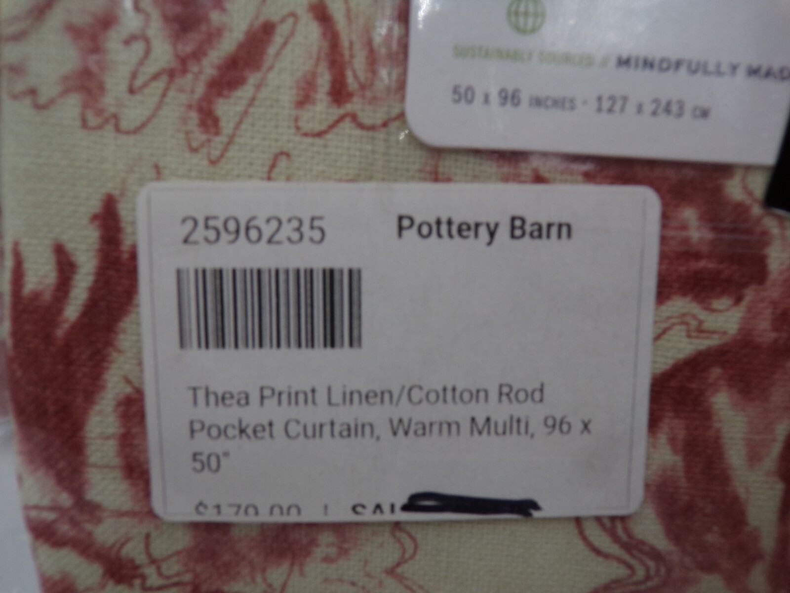 Pottery Barn Thea Print Cotton Lined Drape Panel Warm Multi 50x 96″ #8828
