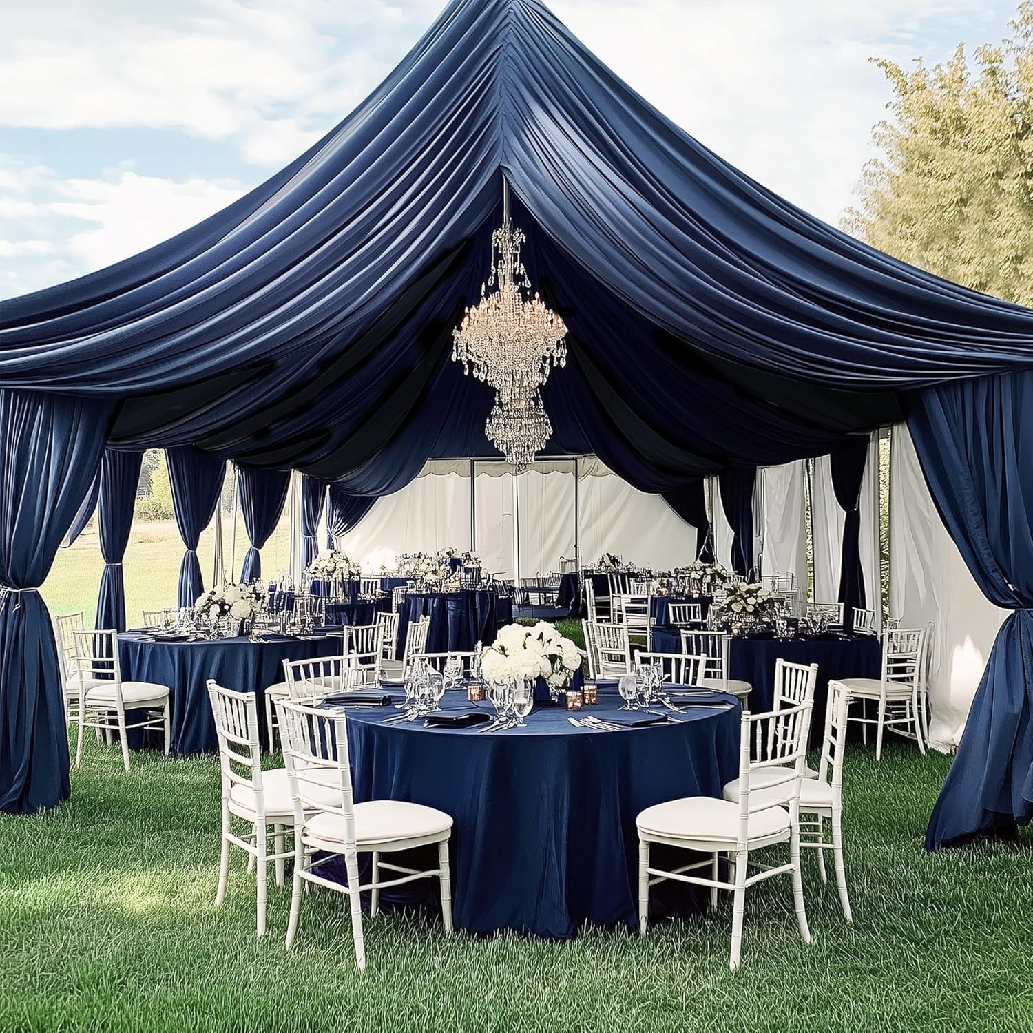 60Ft×20Ft Navy Blue Ceiling Drapes for Parties Weddings, 12 Panels 5×20Ft Long T