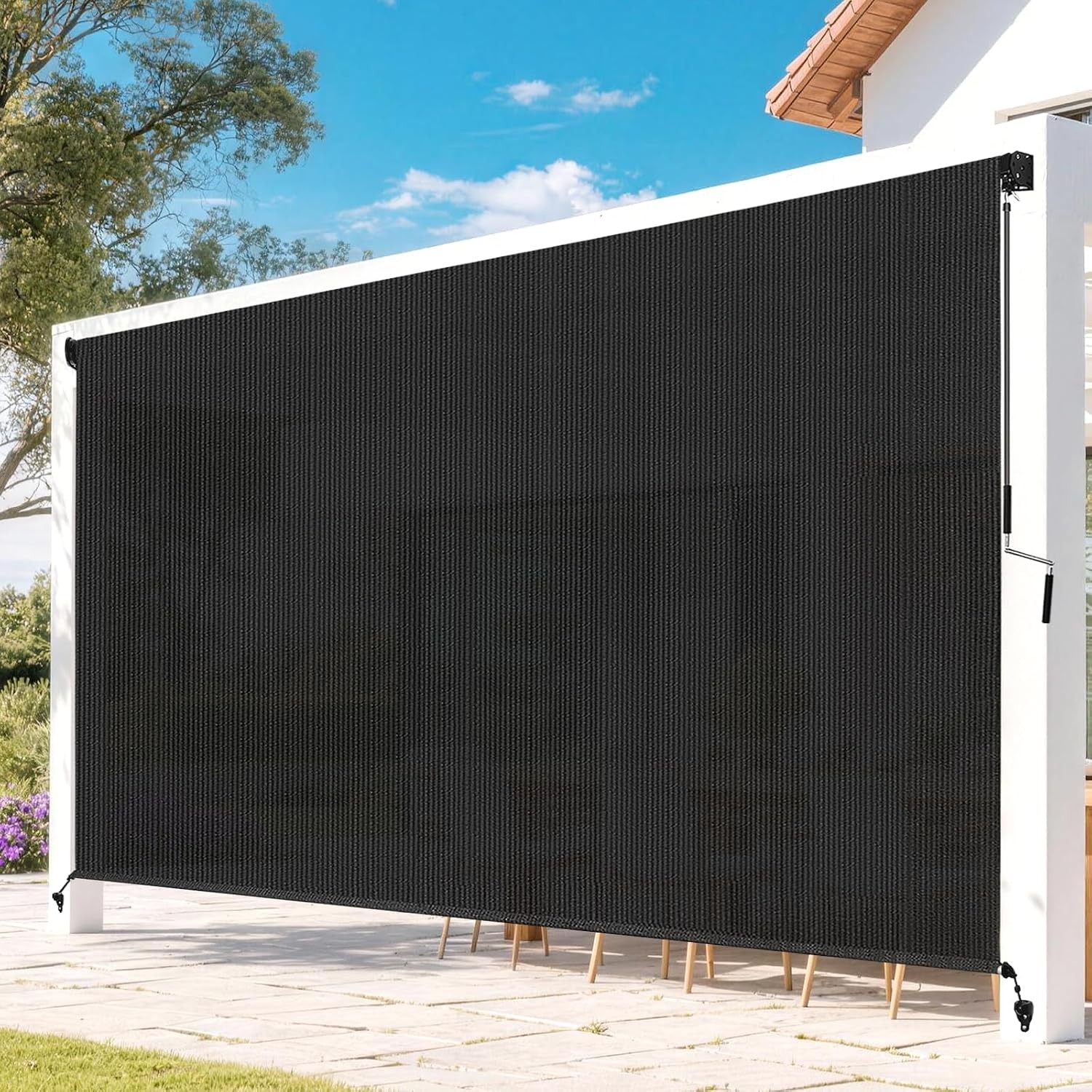 Outdoor Roller Shades for Patio, 10′ W x 8′ H Cordless Patio Shades Roll Up