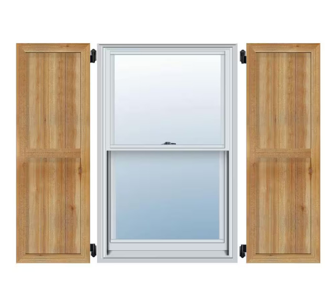 16-1/8″ x 36″ Timbercraft Rustic Wood Three 5-3/8″ Framed Board Shutters (Pair)