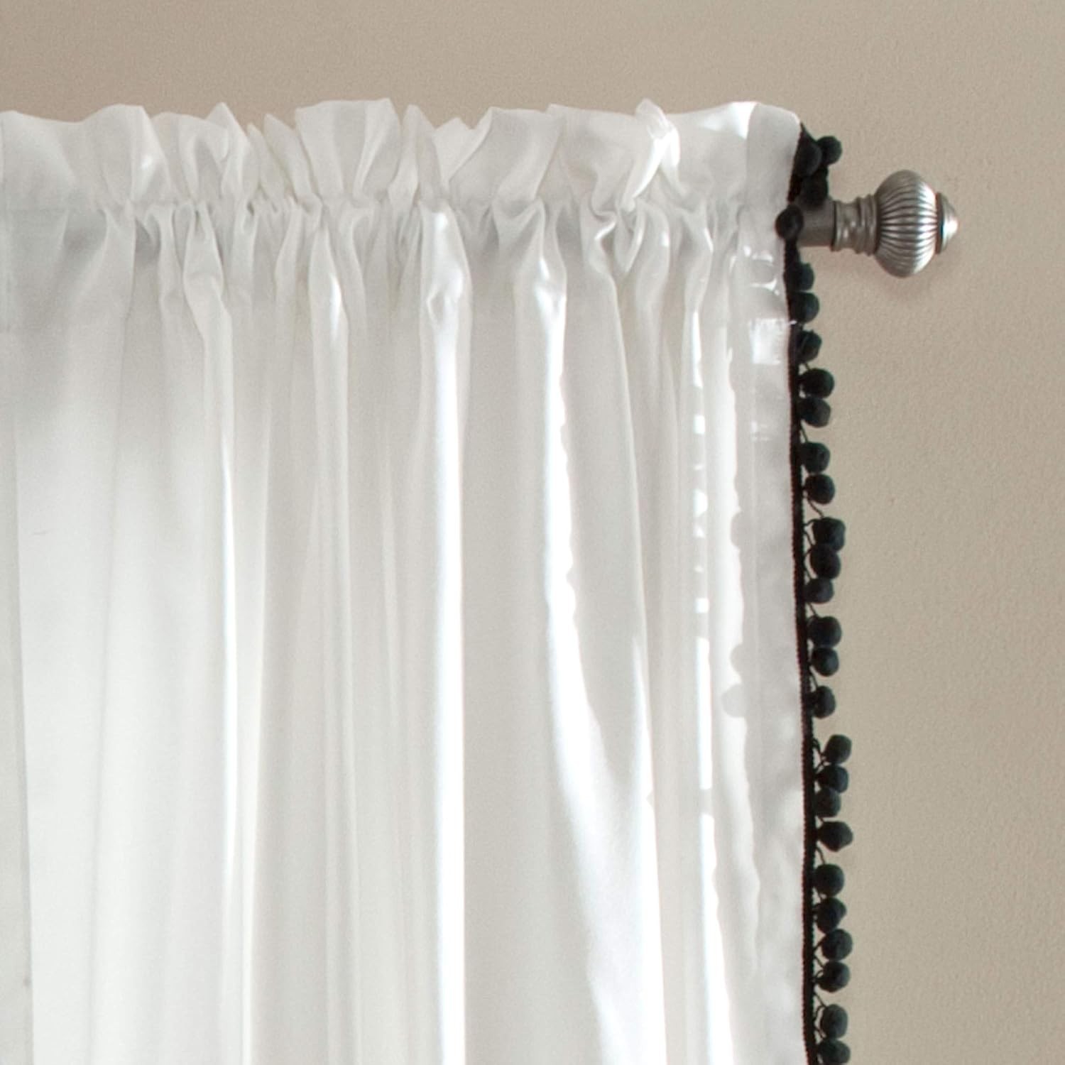 Lush Decor Window Curtain Panel Pom Sz 50 ” X 84″ White Black up to 4 Panels