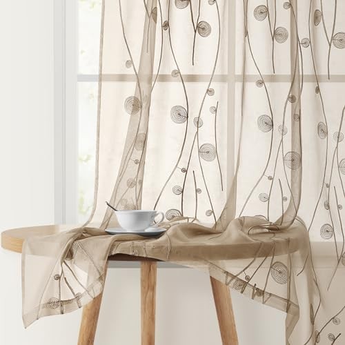 Sheer Curtains 52 X 96 Inches Length 2 Panels 52″W x 96″L (Pack of 2) Taupe