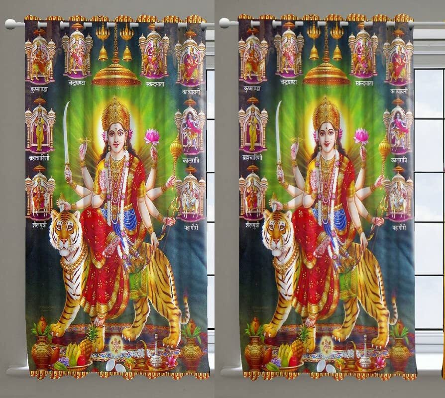 3D Digital Print god Curtains Eyelet Polyster for Pooja Room 7 Feet Goodess 2pc