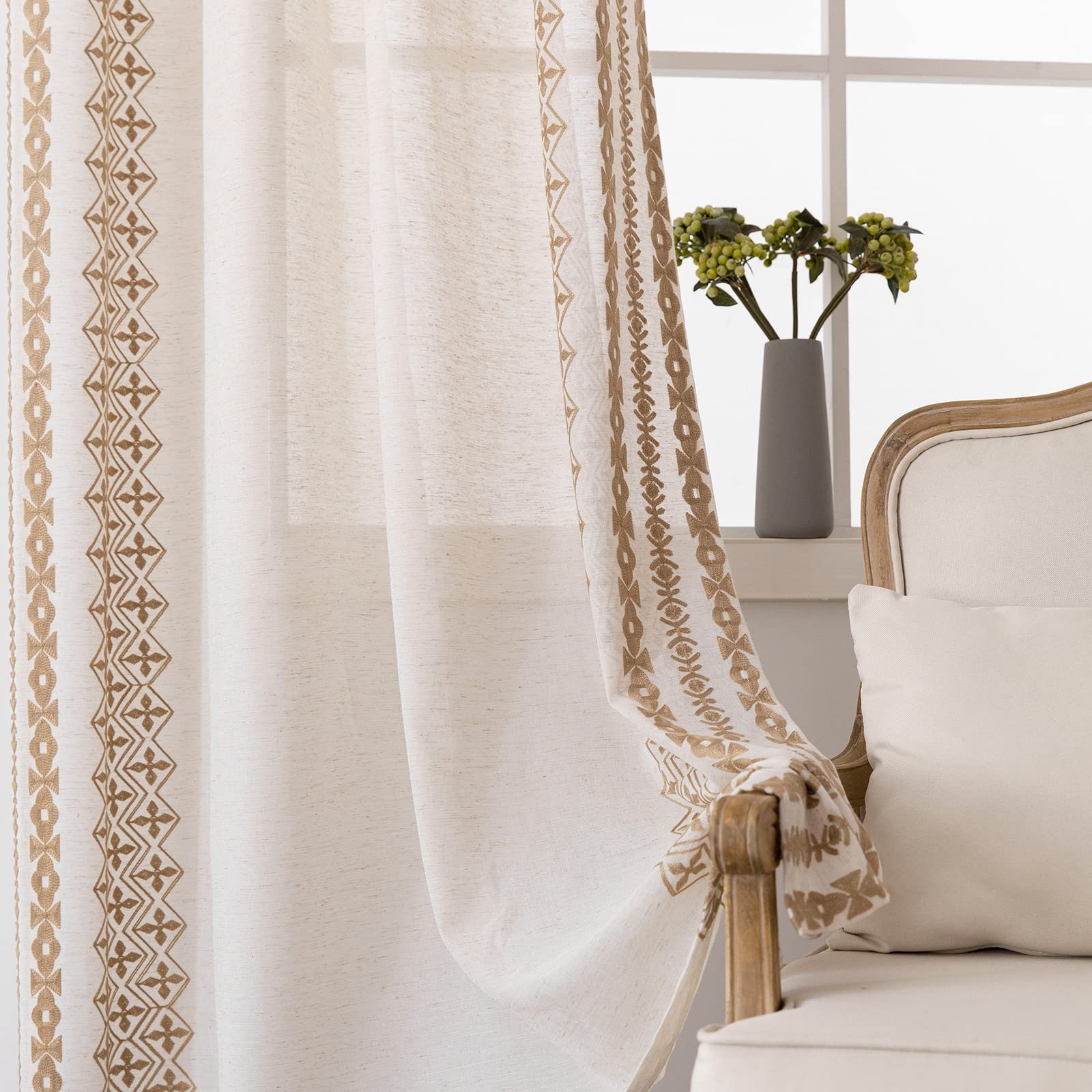 Cream Boho Curtains 95 Inches Long 2 Panels for Living Room Bedroom Grommet N…
