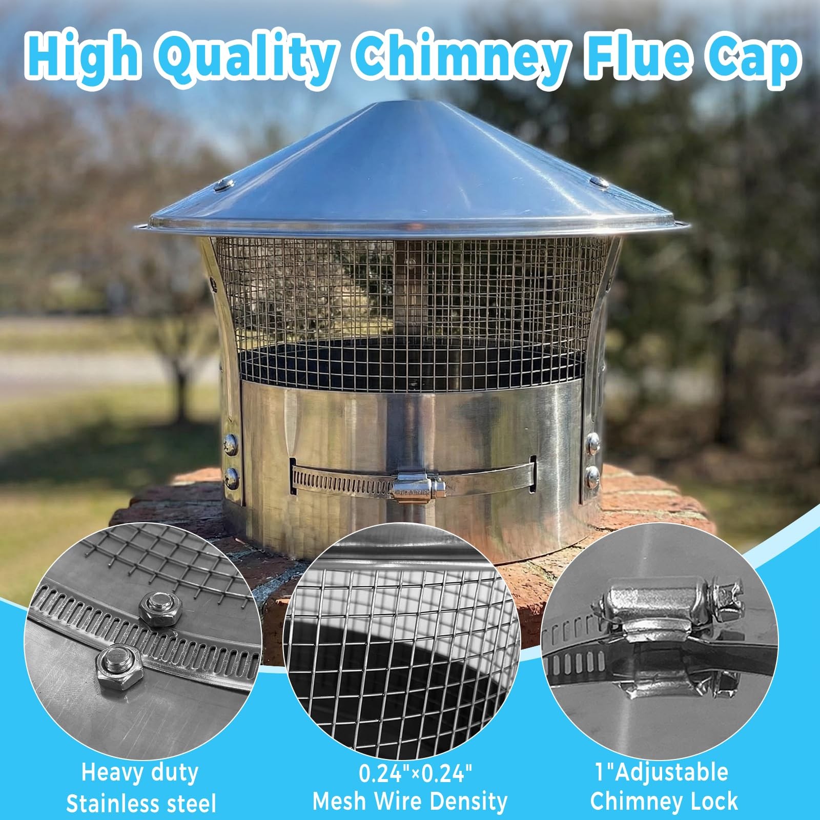 Rust-Proof 8 inch Chimney Cap -Adjustable Stainless Steel Chimney Cover with …
