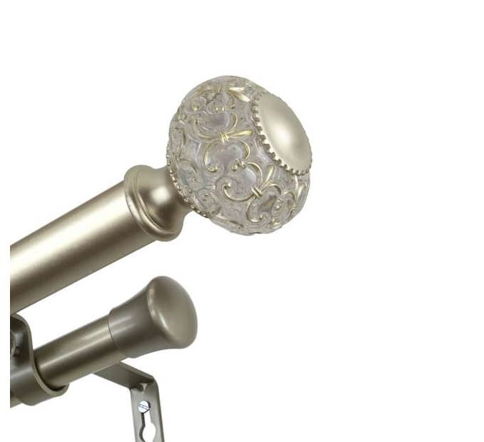 EMOH 1 inch Dia 48-84″ Double Adjustable Lavish Curtain Rod and Finials in Gold