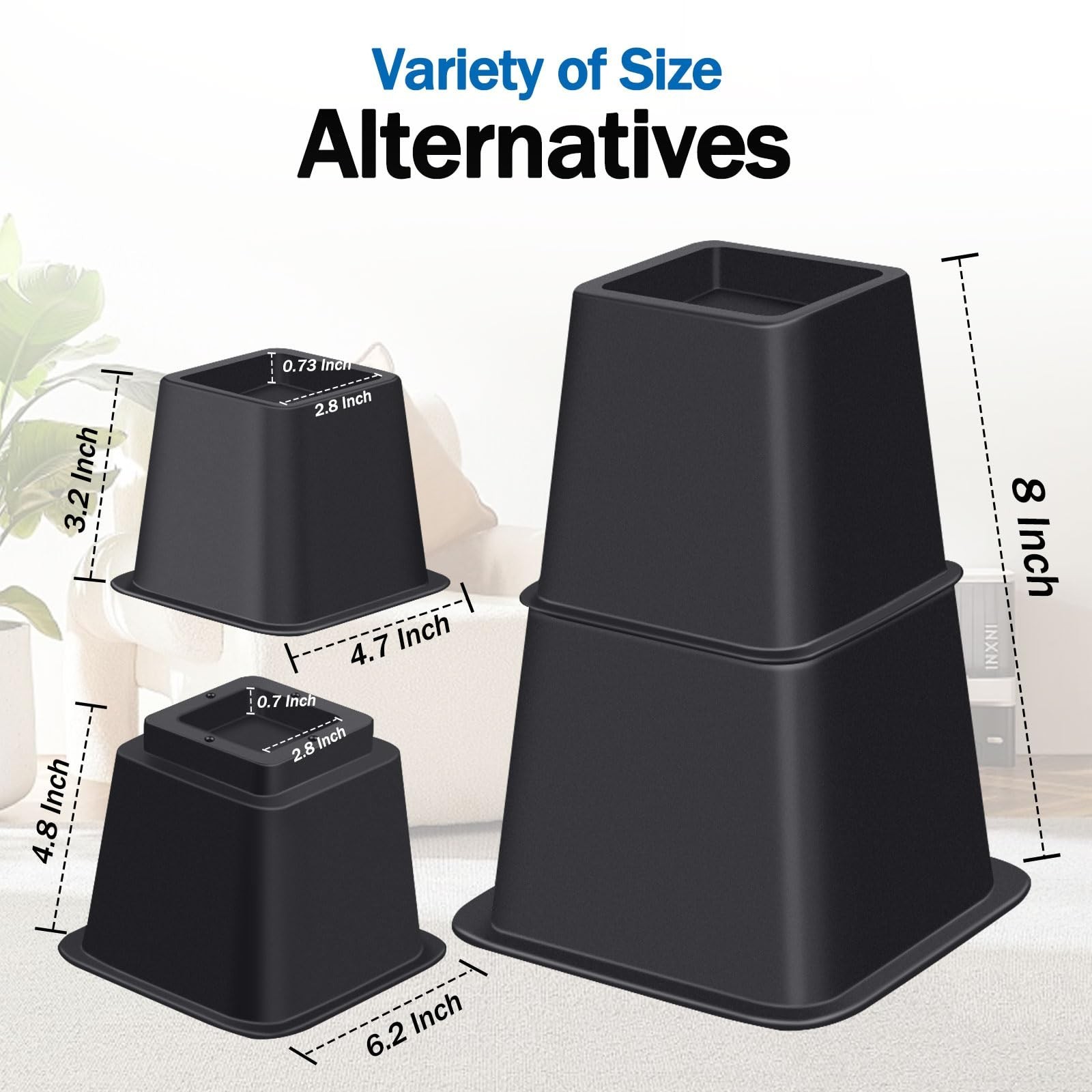 ANNKUT Bed Risers 8 inch Heavy Duty,Elevation in Heights 3, 5, 8 Inch，Adj
