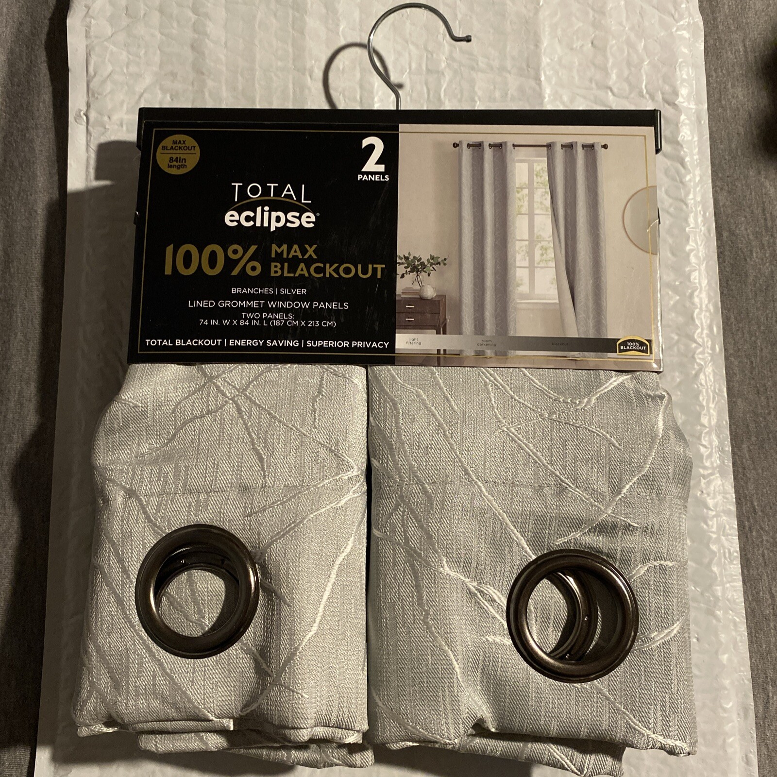Total Eclipse 100% Max Blackout Branches Silver Lined Grommet (2) Window Panels