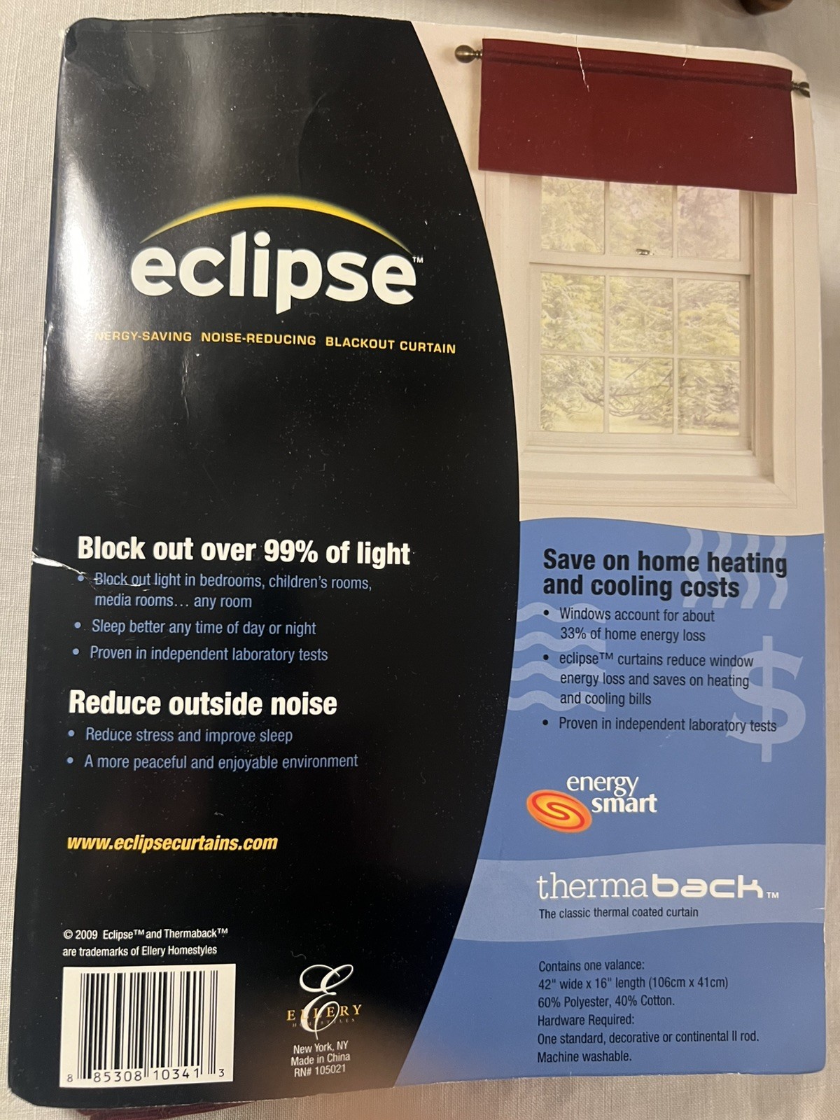 2 NIP Eclipse burgundy poly/cotton 42″Wx16″L blackout rod pocket valances