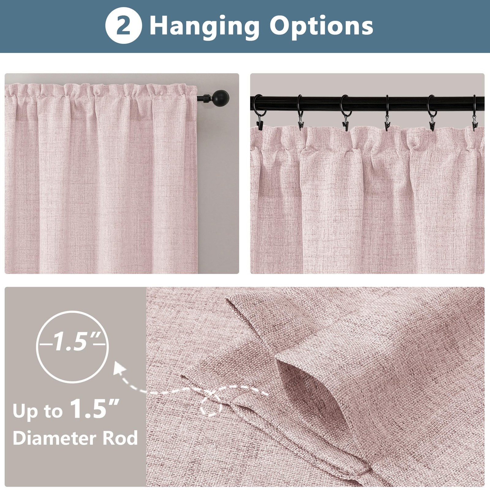 Blush Pink Curtains 54 Inch Length for Living Room, Light Filtering Textured …