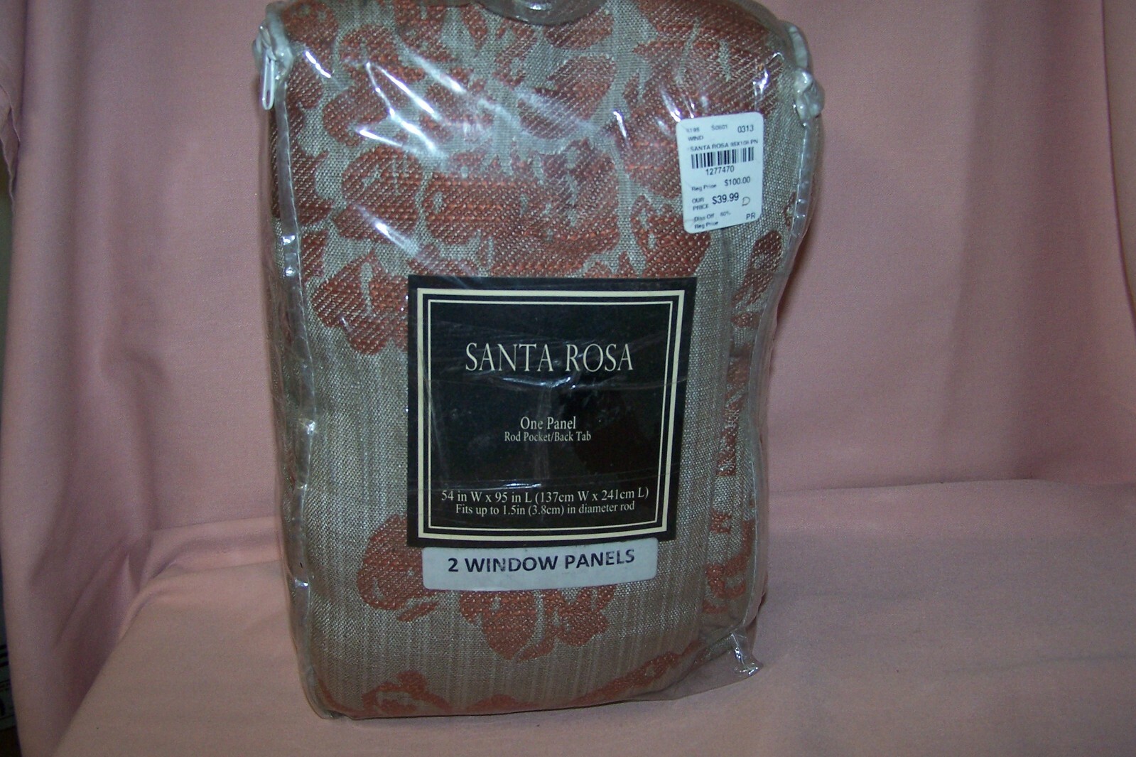 (2) Santa Rosa Window Panels Rod Pocket/Back Tab 54″W x 84″L EACH Wind 1.5″ Rod