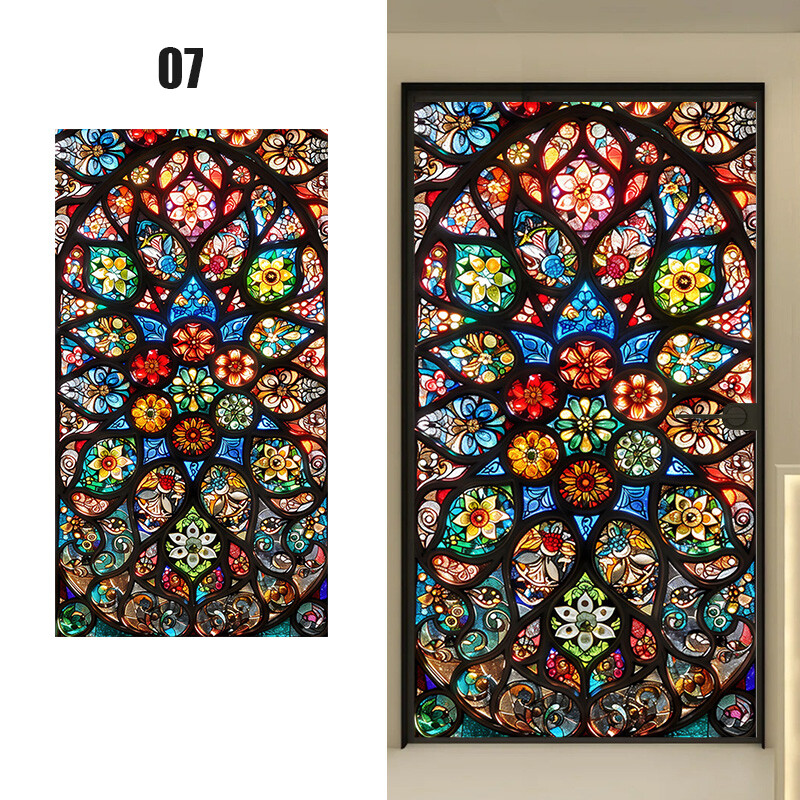Retro Rose Printed Stained Glass Sticker Back Adhesive Cling Bathroom Decor.