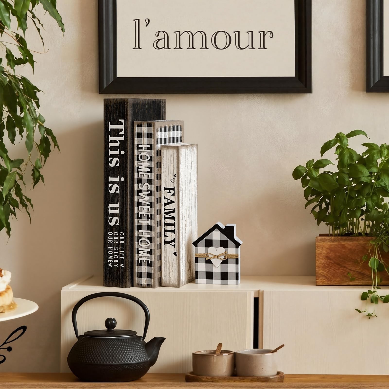 4 Pcs Home Sweet Tabletop Decor Set Black and White Farmhouse Wooden Signs Th…