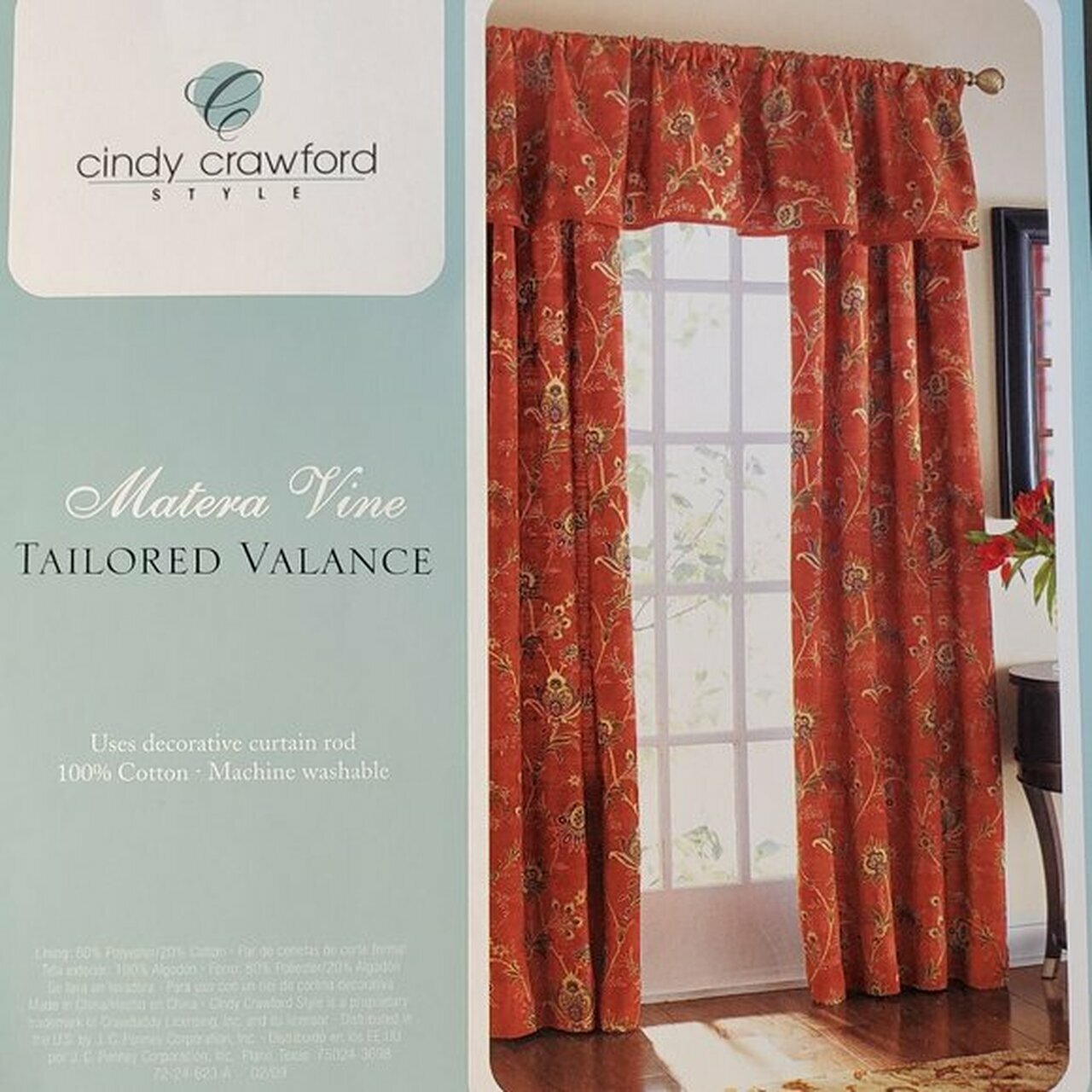 Cindy Crawford Matera Vine Tailored Valance JC Penney Floral Lined Paprika RED