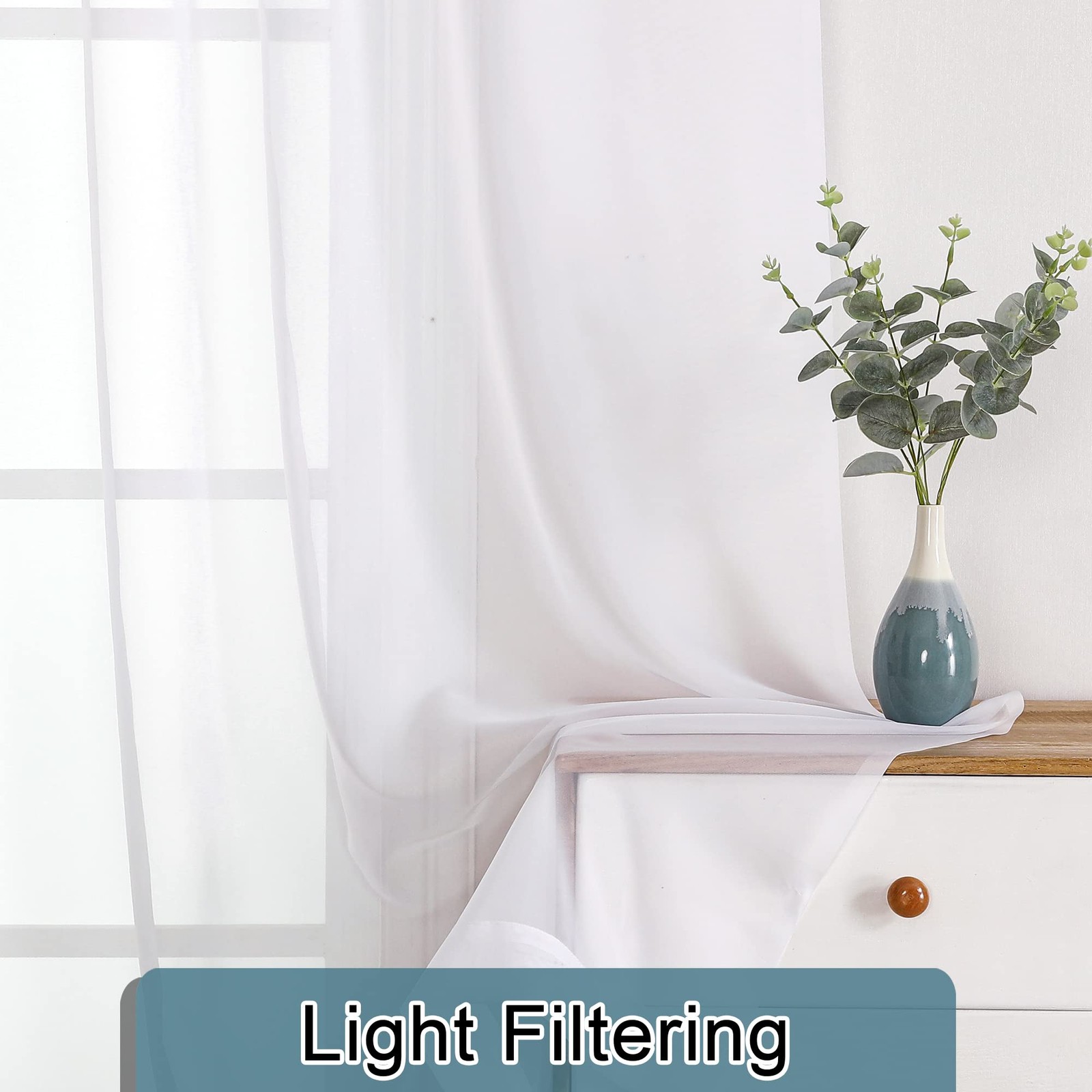 Lecloud Sheer Curtain Panels Set 96″ Inches 40″W x 96″L (Pack of 2), White