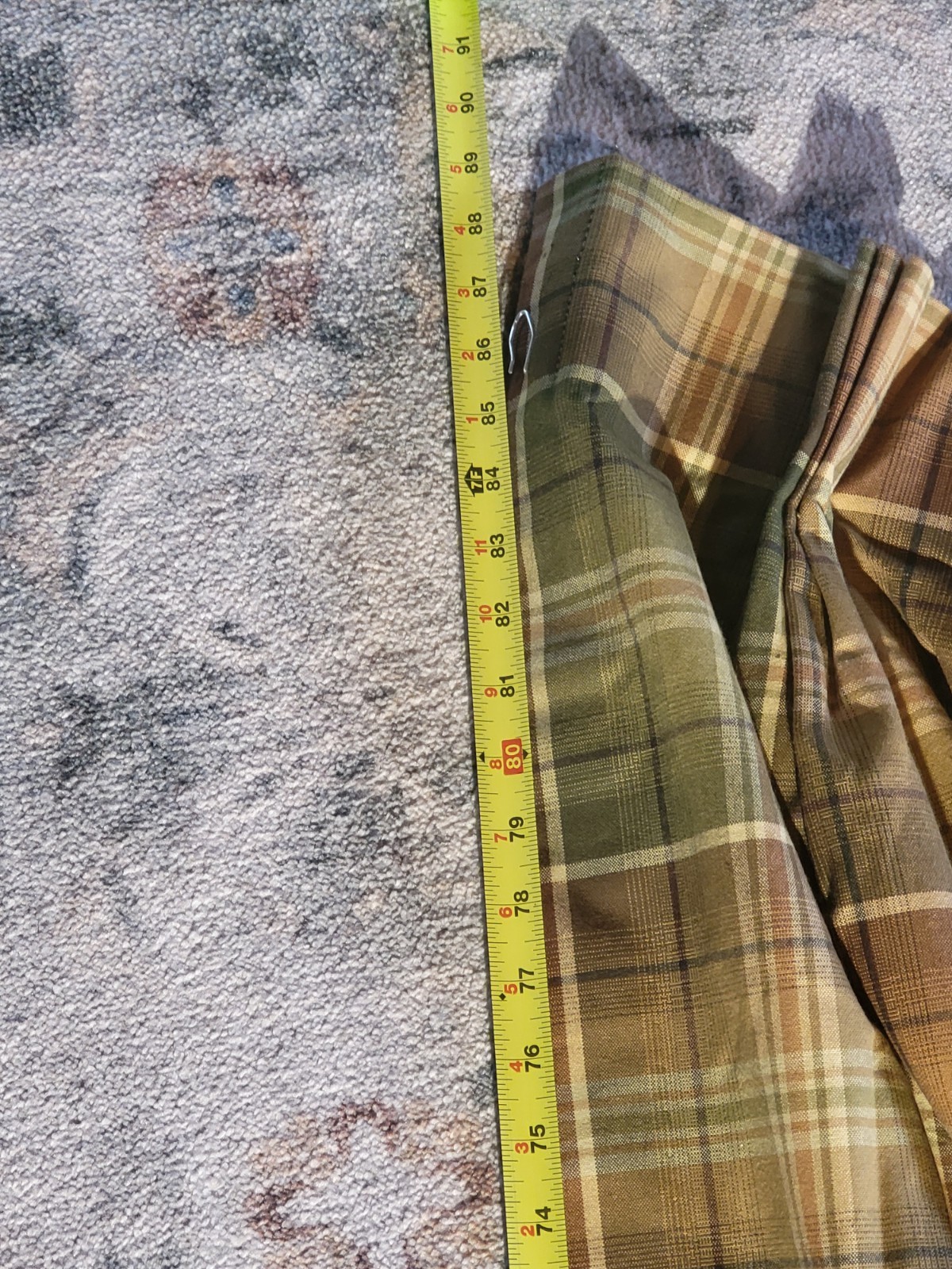 CUSTOM LONG LINED PLAID TARTAN PLEATED PINCHED DRAPES GREEN BROWN, EXCELLENT