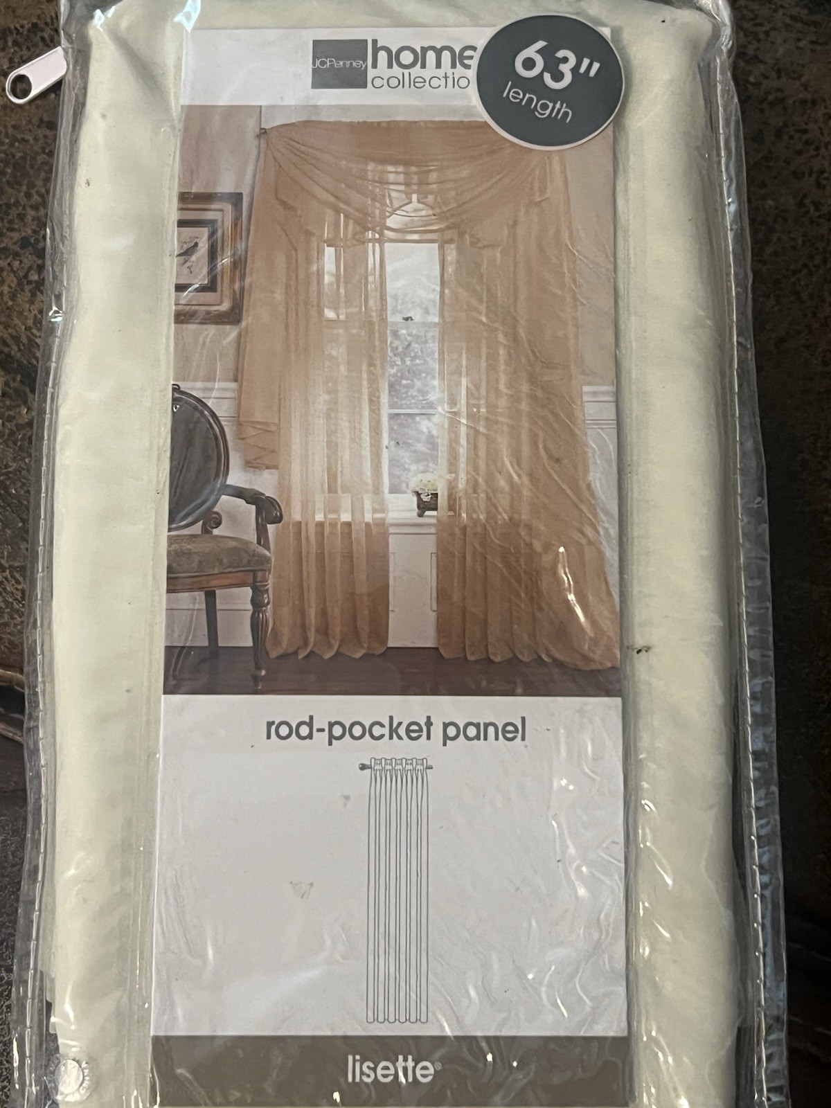 JCPenney Home Lisette Cream Rod Pocket Panel 60 in. X 63 in. Sheer NEW NOS