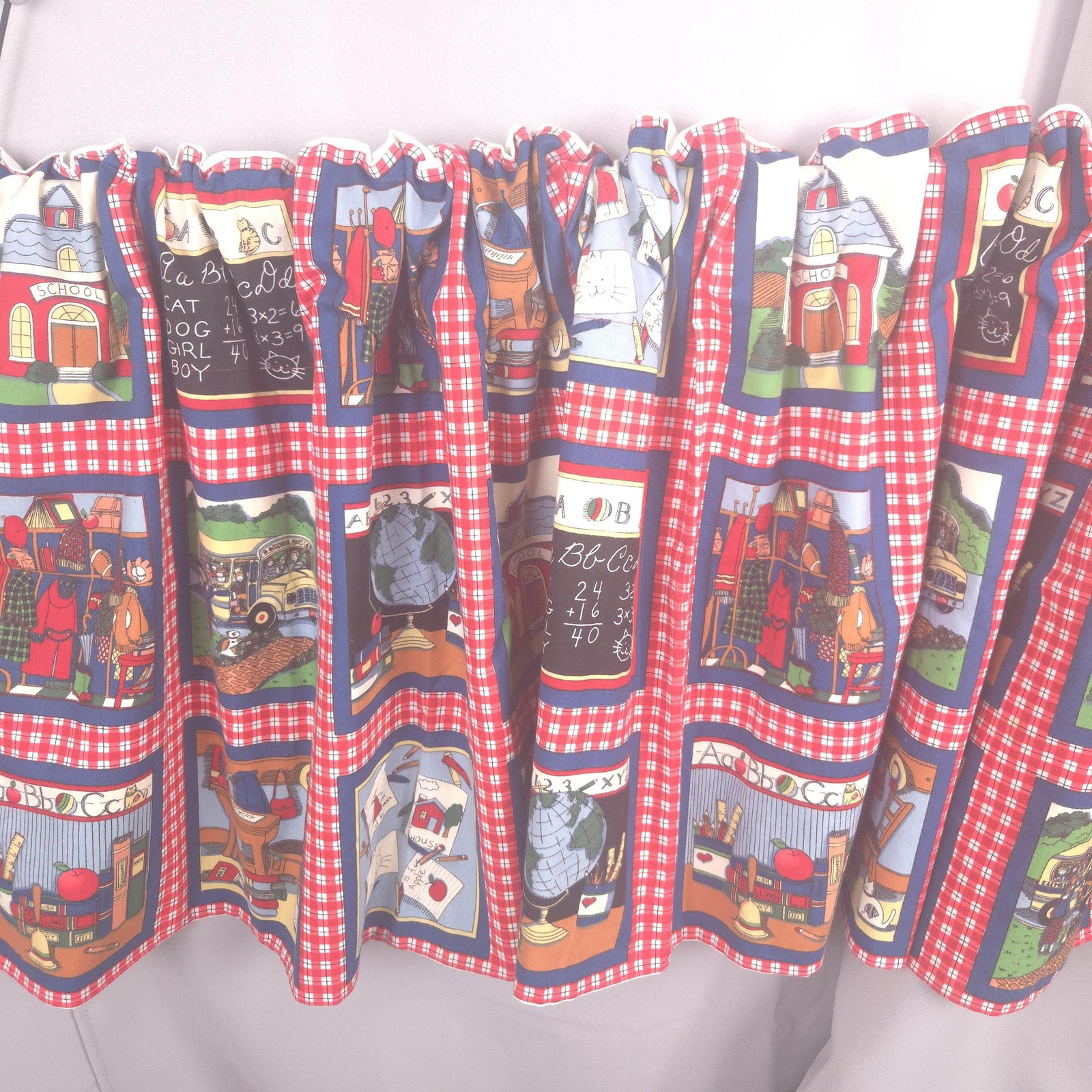Vintage Handmade Schoolhouse Bus Curtain Gingham Cafe Half Rod Pocket Kid 84×24