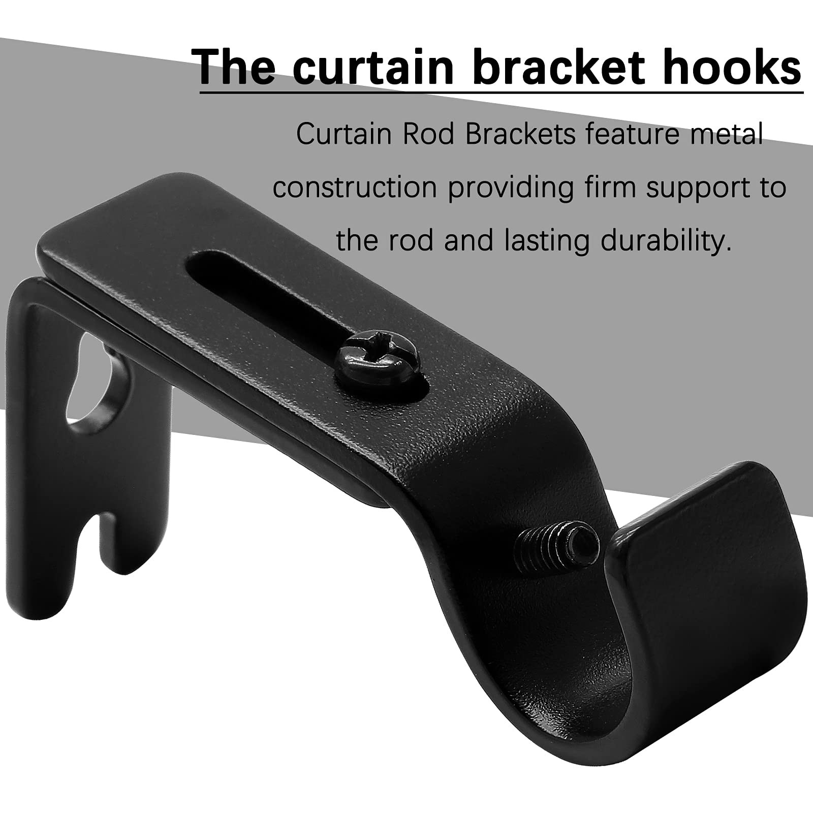 4 PCS Heavy Duty Adjustable Curtain Rod Brackets Wall Mount Black 5/83/4