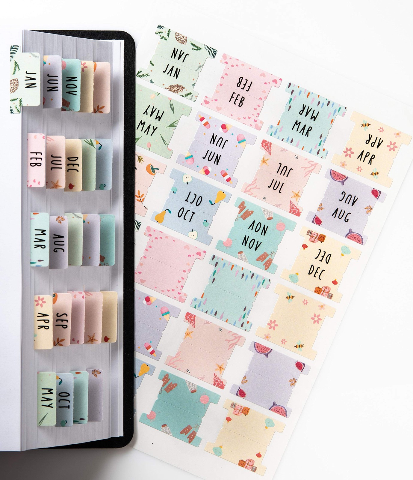 DiverseBee Laminated Planner Monthly Tabs, 24 Peel and Stick Medium, Assorted
