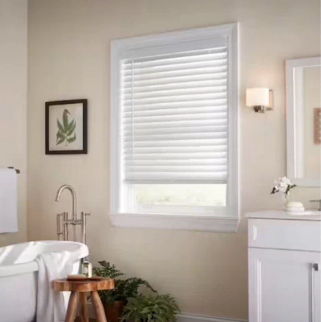White Cordless Faux Wood Blinds for Windows with 2 in. Slats 27in. W x 48in. L