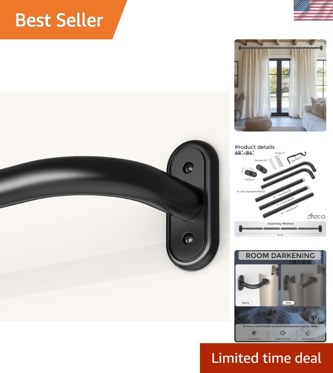 Wrap Around Curtain Rods Black, Blackout Heavy Duty Curtain Pole for Windows …