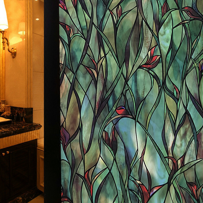 3D Orchid Stained Window Films Static Cling Glass Sticker Privacy Home Decor